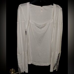 FREE PEOPLE WAFFLE KNIT WITH BRASS GROMMET DETAILS ON LOWER SLEEVES